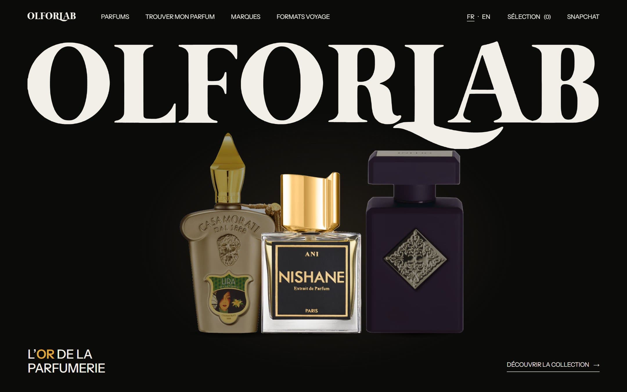 Page d'accueil du site OlforLab, parfumerie